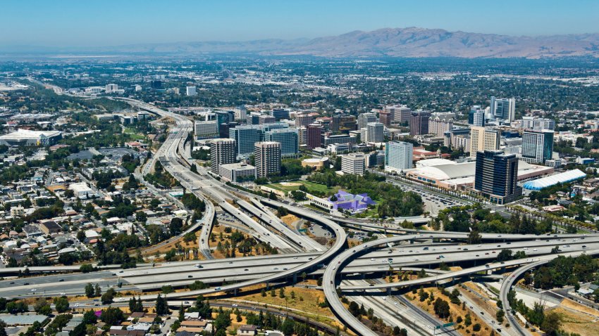 San Jose CA, commercial hub of silicon valley and its network of freeways.