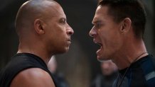 (from left) Dom (Vin Diesel) and Jakob (John Cena) in "F9," directed by Justin Lin.