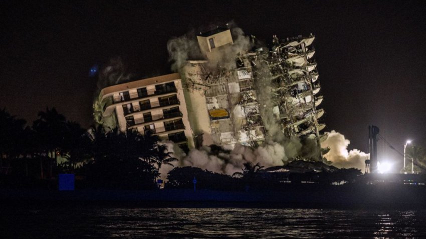Así fue la demolición controlada de lo que quedó del edificio en Miami Beach