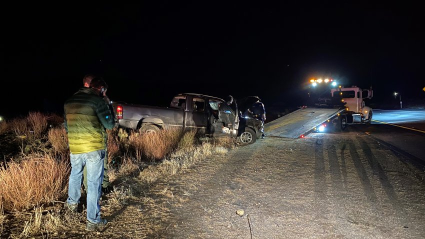 The scene of a rollover crash near Buckman Springs Road that left at least 12 people injured.