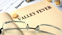Word Valley fever on a book and pills.