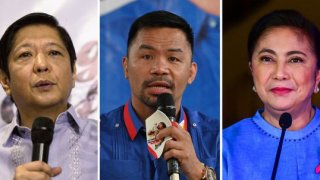 Esta combinación de fotos de archivo creada el 2 de mayo de 2022 muestra a candidatos en total que se postulan para presidente en las elecciones de Filipinas el 9 de mayo de 2022.