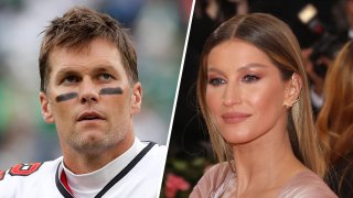 Fotos de archivo del quarterback de los Tampa Bay Buccaneers, Tom Brady, y de la modelo brasileña Gisele Bündchen