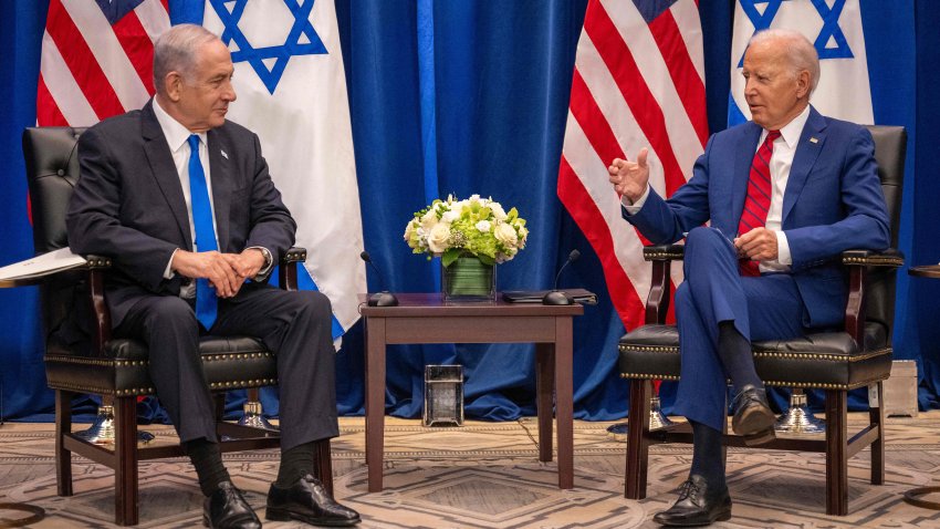 US President Joe Biden meets with Israeli Prime Minister Benjamin Netanyahu on the sidelines of the 78th United Nations General Assembly in New York City on September 20, 2023.