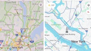 El antiguo aspecto de Google Maps y su nuevo diseño actualizado se muestran uno al lado del otro.