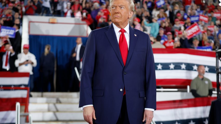 RALEIGH, NORTH CAROLINA – NOVEMBER 04: Republican presidential nominee, former U.S. President Donald Trump takes the stage during a campaign rally at the J.S. Dorton Arena on November 04, 2024 in Raleigh, North Carolina. With one day left before the general election, Trump is campaigning for re-election in the battleground states of North Carolina, Pennsylvania and Michigan. (Photo by Chip Somodevilla/Getty Images)