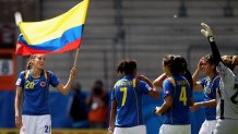 BIELEFELD, GERMANY - JULY 24:  Melissa Ortiz (L) of Colombia celebrates after winning the FIFA U20 Women's World Cup Quarter Final match between Sweden and Colombia at the FIFA U-20 Women's World Cup stadium on July 24, 2010 in Bielefeld, Germany.  (Photo by Friedemann Vogel - FIFA/FIFA via Getty Images)