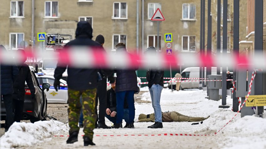 MOSCOW, RUSSIA – DECEMBER 17: A view of the scene after Lt. Gen. Igor Kirillov, chief of Russia’s Radiation, Chemical and Biological Protection Defense Troops, and his assistant were killed in an explosion in Moscow, Russia on December 17, 2024. The blast was caused by an explosive device planted in an electric scooter, Svetlana Petrenko, spokesperson for the Russian Investigative Committee, said in a video statement on Telegram. (Photo by Sefa Karacan/Anadolu via Getty Images)