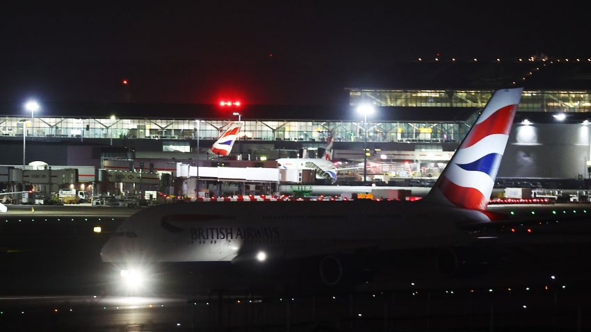 LONDON, ENGLAND – MARCH 21: A British Airways A380 aircraft arrives at Heathrow Terminal 5 after being repositioned from London Gatwick, on March 21, 2025 in London, England. Flights are resuming sooner than expected after a fire at a nearby electricity sub-station took out the power and grounded aircraft. (Photo by Peter Nicholls/Getty Images)