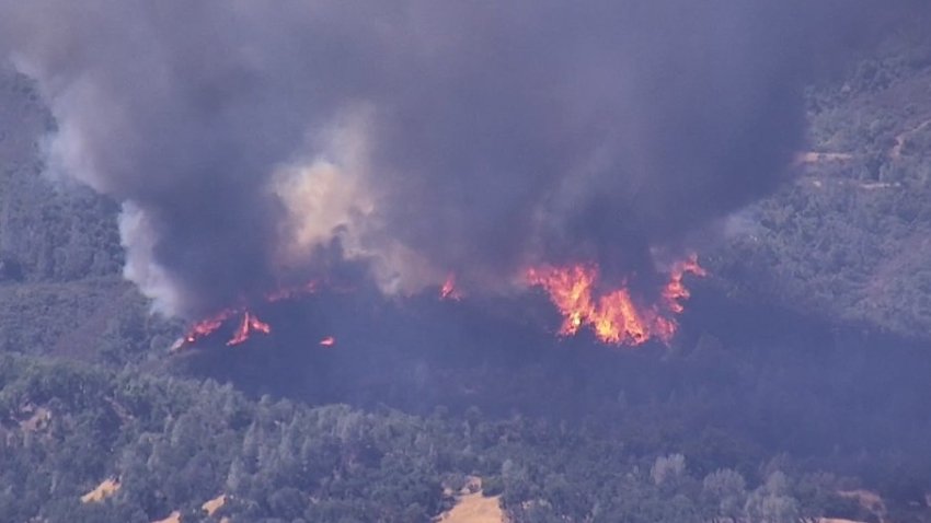 A wildfire burns in the Kelseyville area of Lake County. (Aug. 29, 2025)
