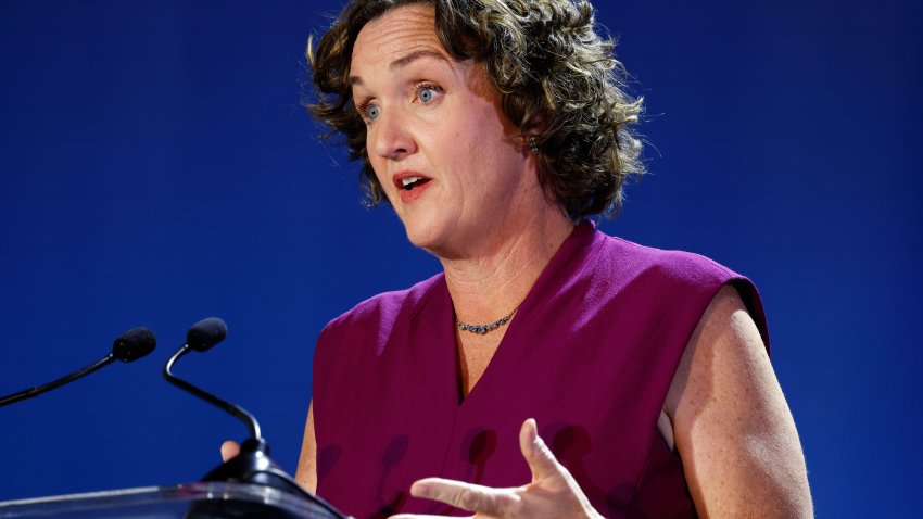 CLAREMONT, CALIFORNIA – APRIL 28: California gubernatorial candidate Democrat Katie Porter speaks during the CBS California Gubernatorial Debate at Pomona College on April 28, 2026 in Claremont, California. California is holding its upcoming primary election, where the top two candidates regardless of party will advance to the general election, on June 2. (Photo by Mario Tama/Getty Images)