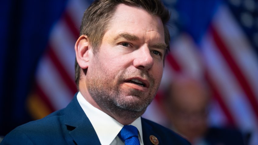 UNITED STATES – JANUARY 6: Rep. Eric Swalwell, D-Calif., speaks during the House Democrats hearing marking the five year anniversary of the attack on the Capitol, in the Capitol Visitor Center on Tuesday, January 6, 2026. (Tom Williams/CQ-Roll Call, Inc via Getty Images)