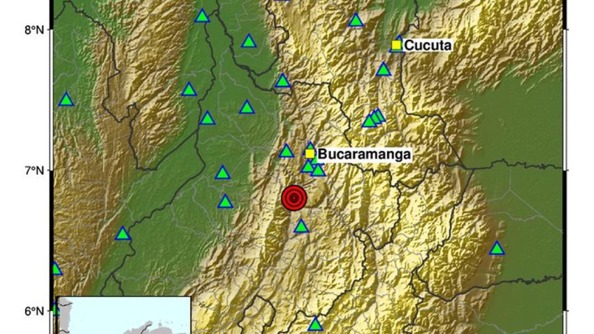 Imagen cedida del epicentro de un sismo de magnitud 5,0 en la escala de richter que sacudió este martes el noreste de Colombia. EFE/ SGC